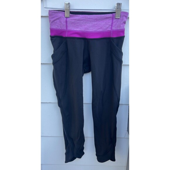 Lululemon Run Dash Ruched Side & Back Pockets High-Rise Leggings Black/Violet 2 - Picture 1 of 7